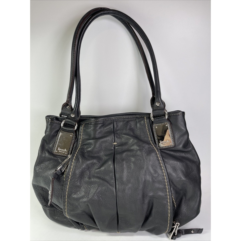 TIGNANELLO Supple Leather Hobo HandBag Black Doudle Handle Shoulder Tote Frame